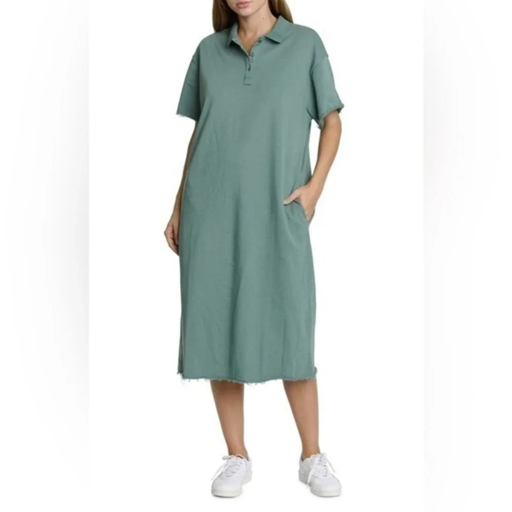 Pistola Pia Raw Hem Cotton Polo Midi Dress in Sagebrush Green Size‎ M NWT
